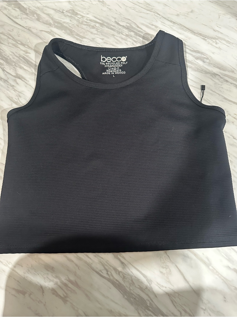 Ecco Black Ribbed Racerback Crop Tank